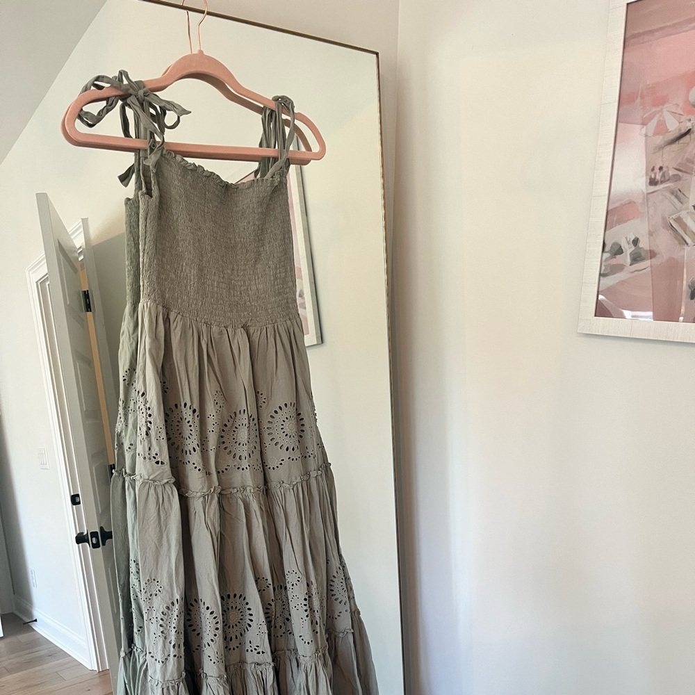 Green smocked sun dress - maxi from Zara